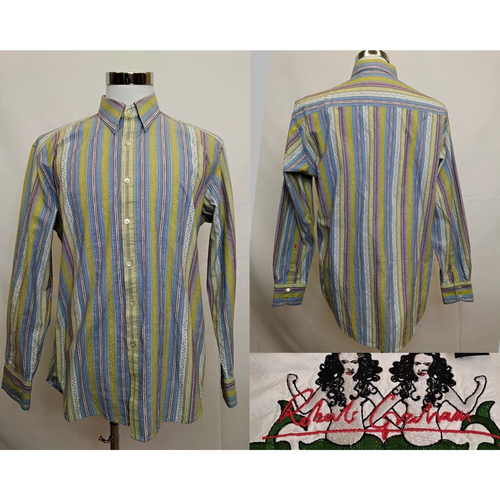 Robert Graham Dress Shirt Men's L Stripey Geometric Print Multi Color #Z5073